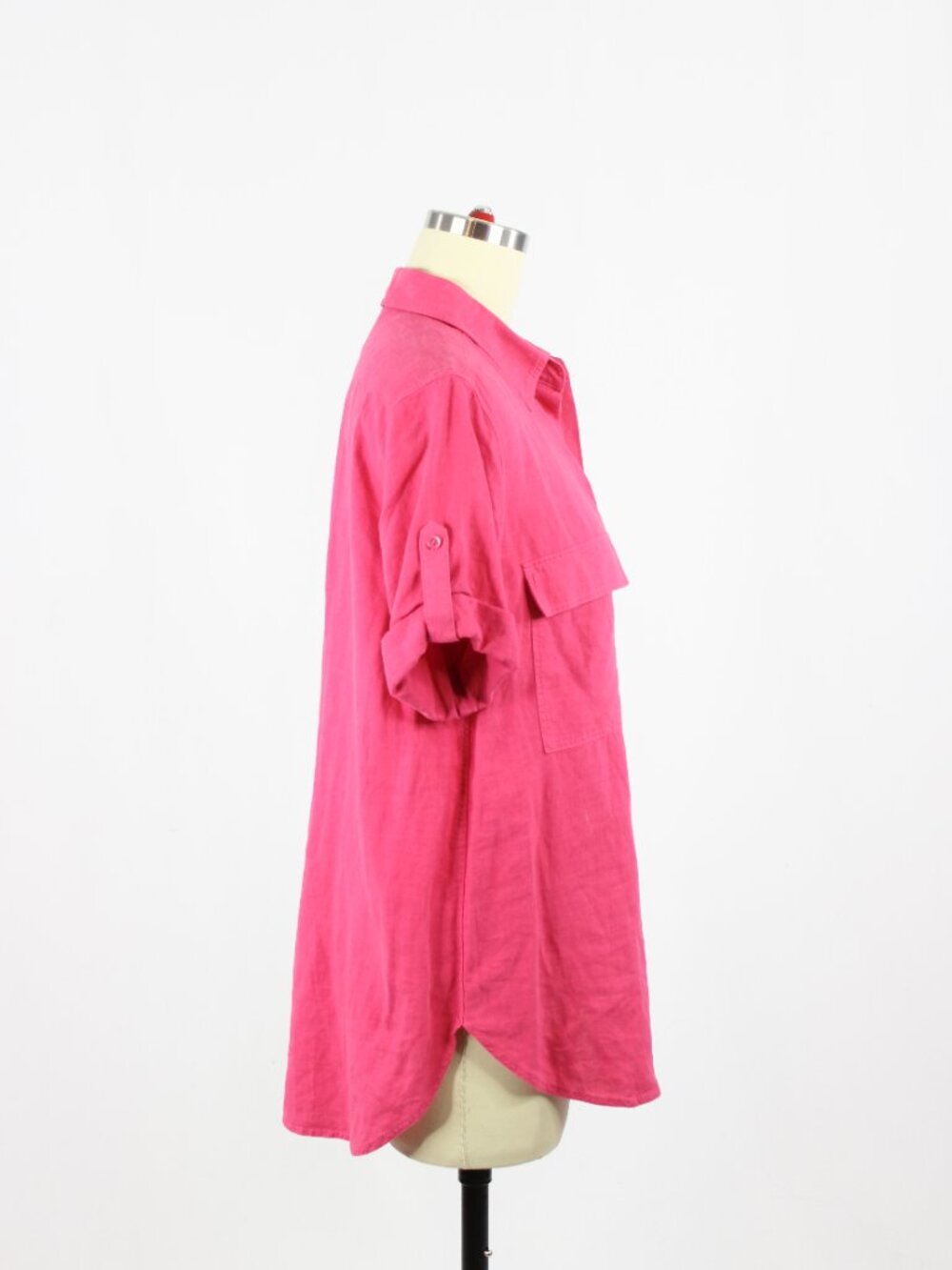 Aritzia BABATON Utility Pink Linen Short Sleeve Button Up Shirt Blouse, Size XS - Picture 2 of 16